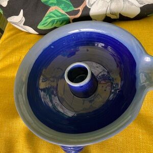 Handcrafted Pottery Vertical Chicken Roaster Glaze Clay Bundt Pan cobalt blue
